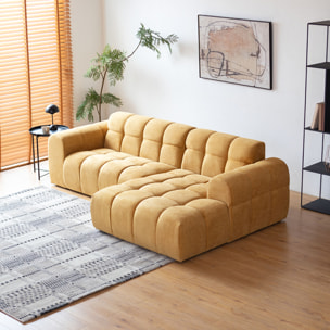 ALINE Canapé d'angle 3/4 places nuage en velours moutarde