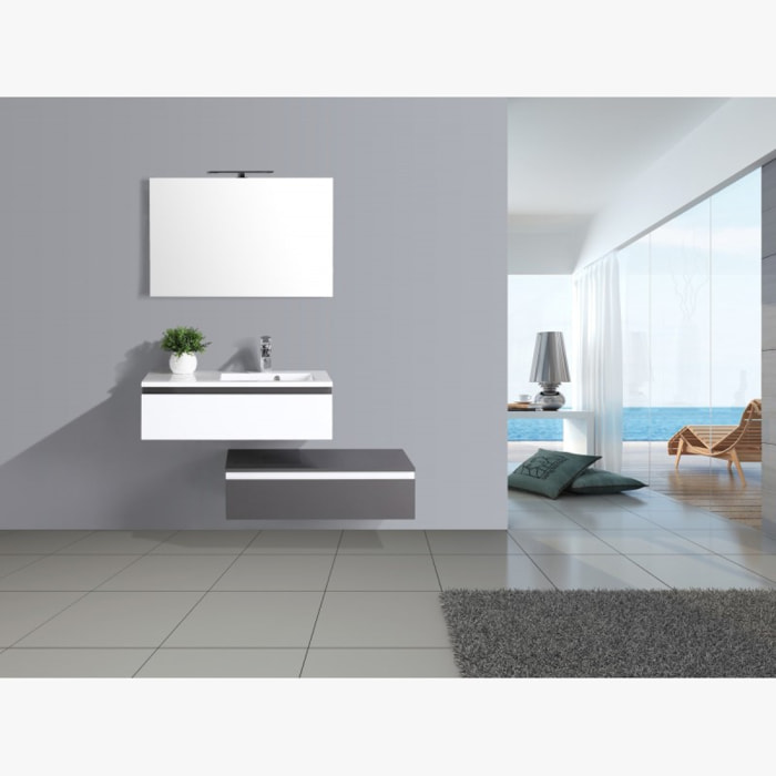 Ensemble de salle de bain 90 cm gris et blanc Aquamare