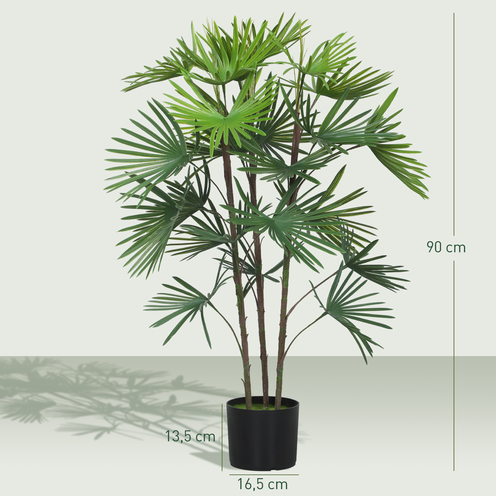 Palmier artificiel - plante artificielle H.90cm - 3 pieds 24 feuilles grand réalisme - pot inclus