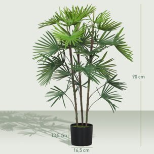 Palmier artificiel - plante artificielle H.90cm - 3 pieds 24 feuilles grand réalisme - pot inclus