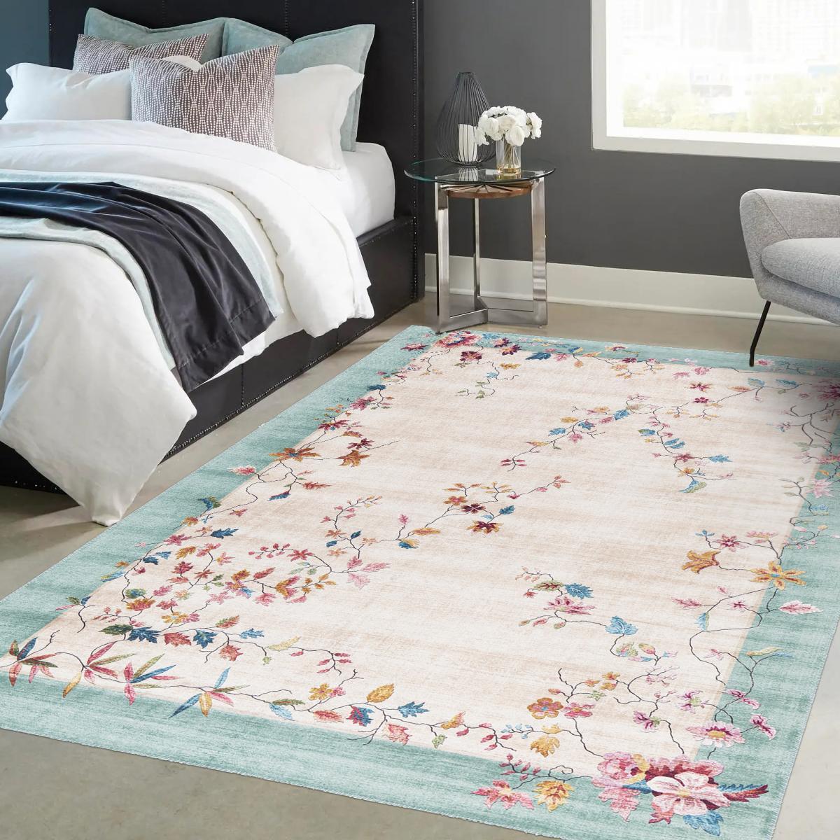Tapis salon et chambre tissé motif floral LUHE