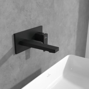 Mitigeur lavabo mural Architectura Square avec vidage Push Open Noir mat + corps encastré