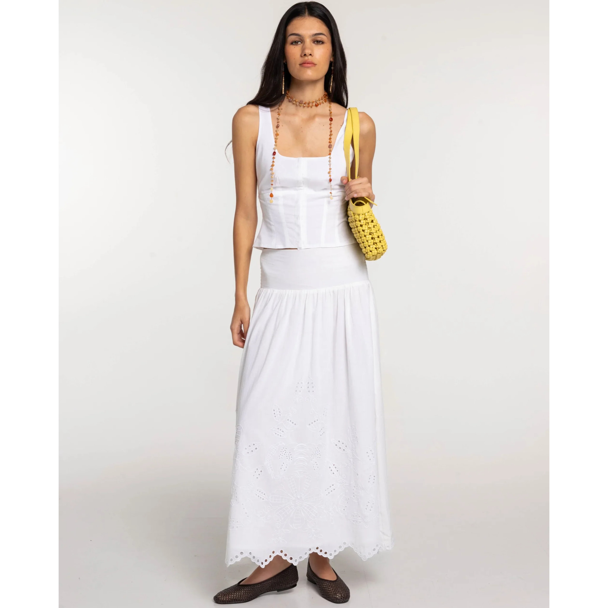 Top blanco de tirantes de algodón de mujer