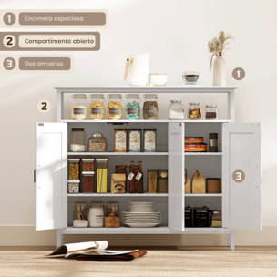 Aparador 3 Puertas, Aparador para Salón Industrial, con Compartimento Abierto, Estantes Ajustables, para Comedor, Entrada, Dormitorio, Blanco, 100x35x88 cm