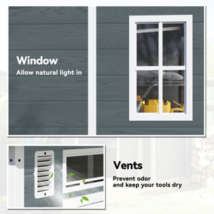 Abri de jardin 2,89 m² portes verrouillable plancher fenêtres aérations résine PP effet bois gris blanc