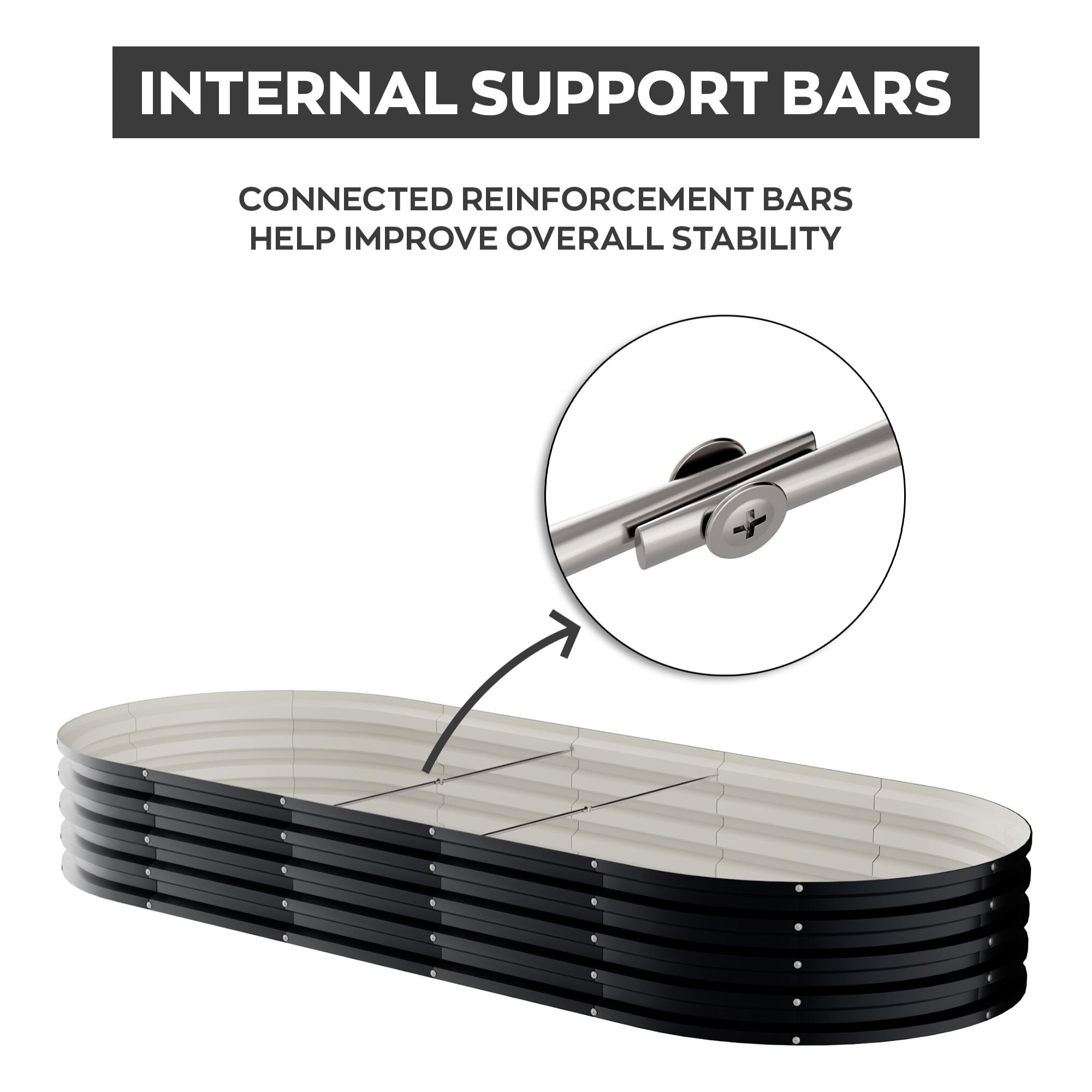 Niwa - Letto per Orto rialzato Ovale da Esterno 180x90x30 cm in Acciaio Inox Nero