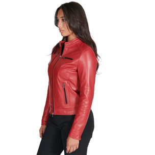 Giacca biker in pelle rossa nappa effetto liscio