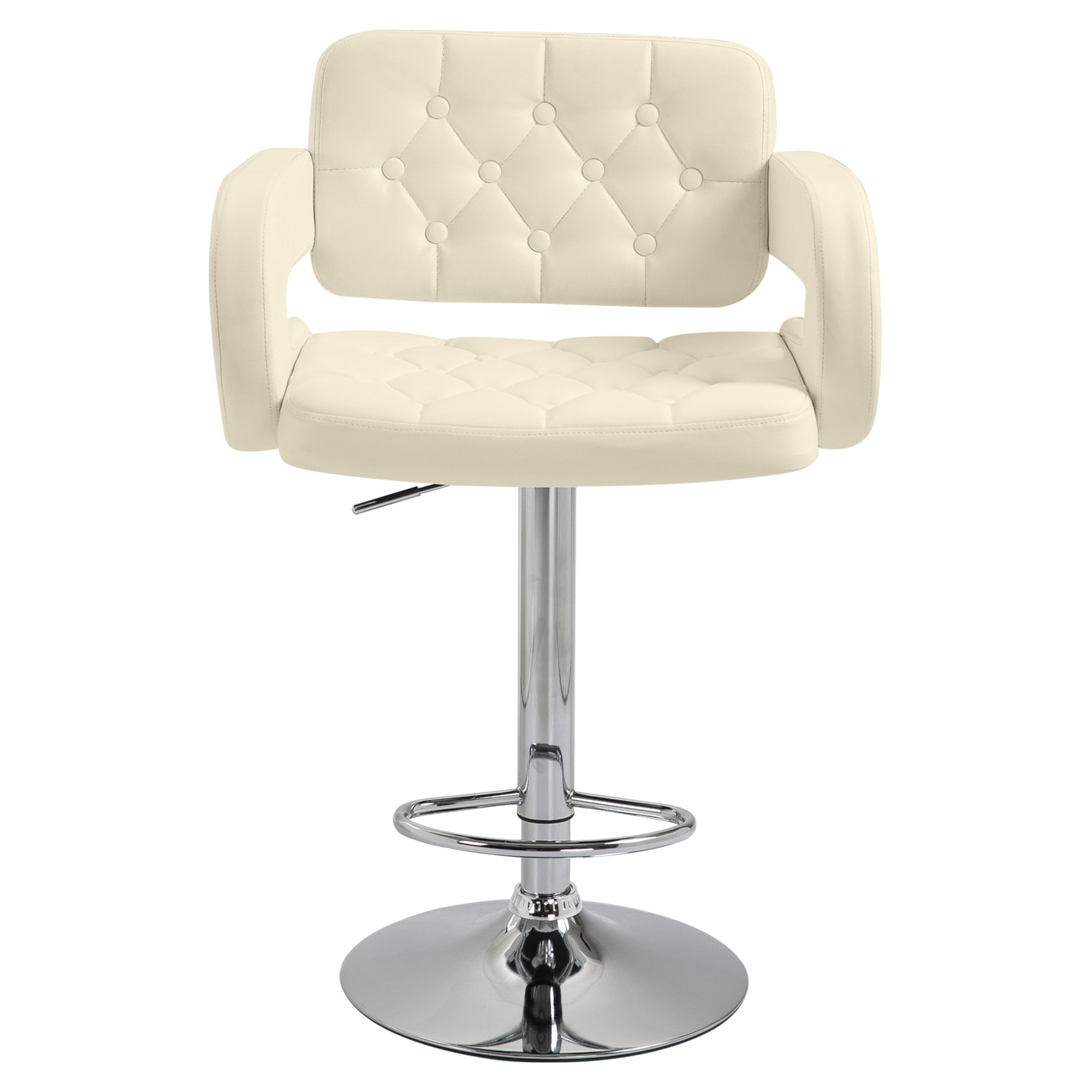 Tabouret de bar design Chesterfield - chaise de bar pivotante réglable grand confort - métal chromé beige