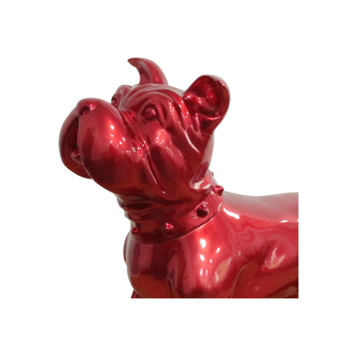 Statue chien bull terrier avec collier clouté en résine rouge H48cm - HUND