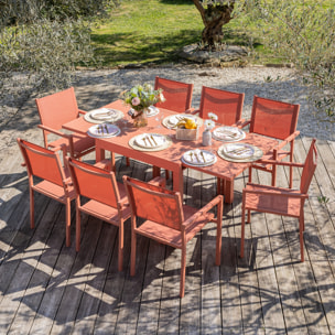 Salon de jardin VENEZIA extensible 90/180 en textilène terracotta 8 places - aluminium terracotta