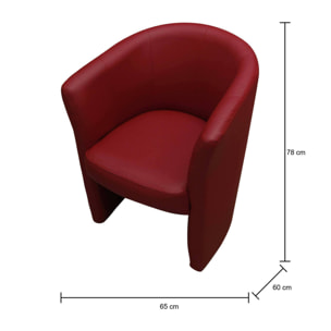 Poltrona Ago, Poltrona da salotto, Seduta imbottita, Sedia con braccioli in ecopelle, 64x63h76 cm, Rosso