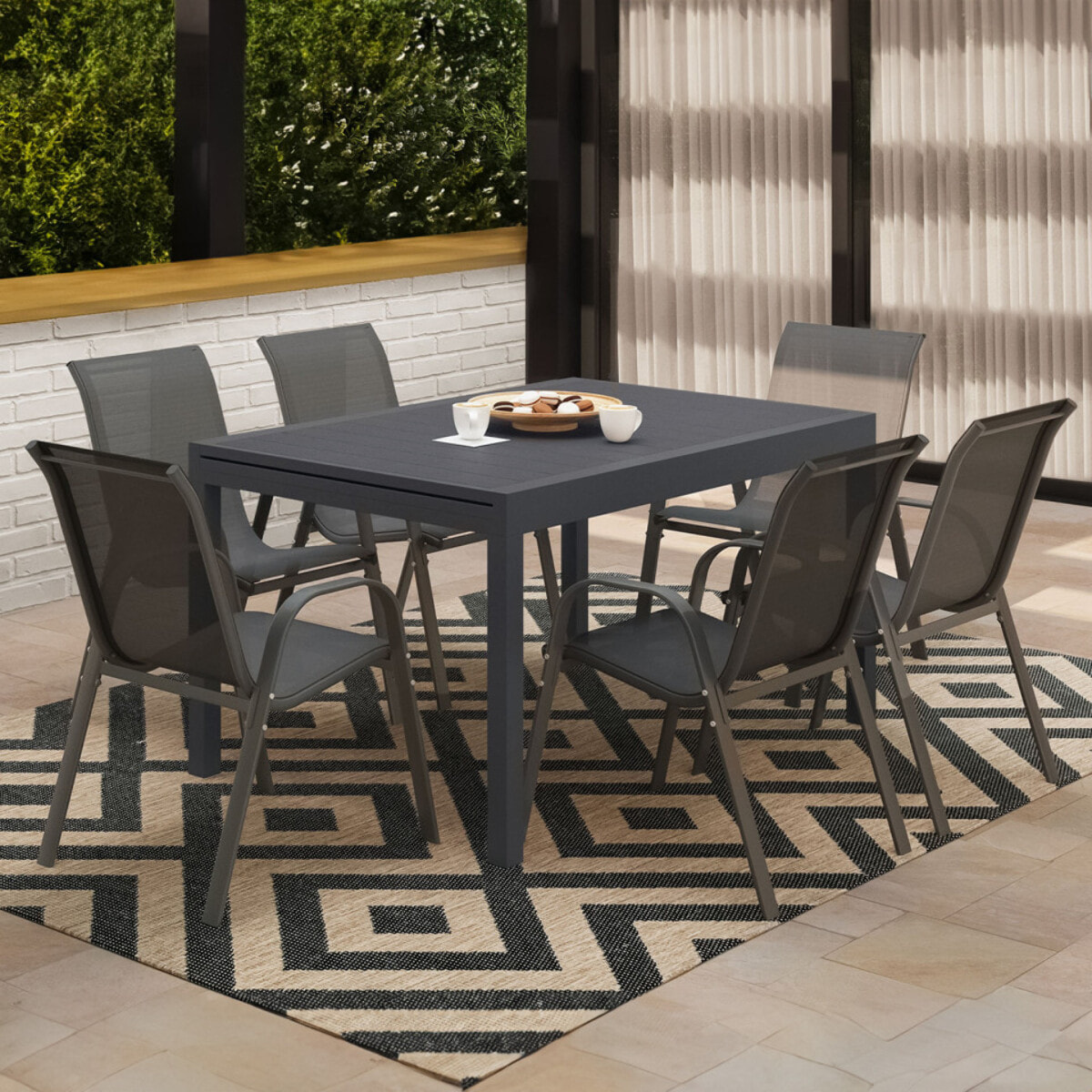 Ensemble repas extensible 12 places polywood gris