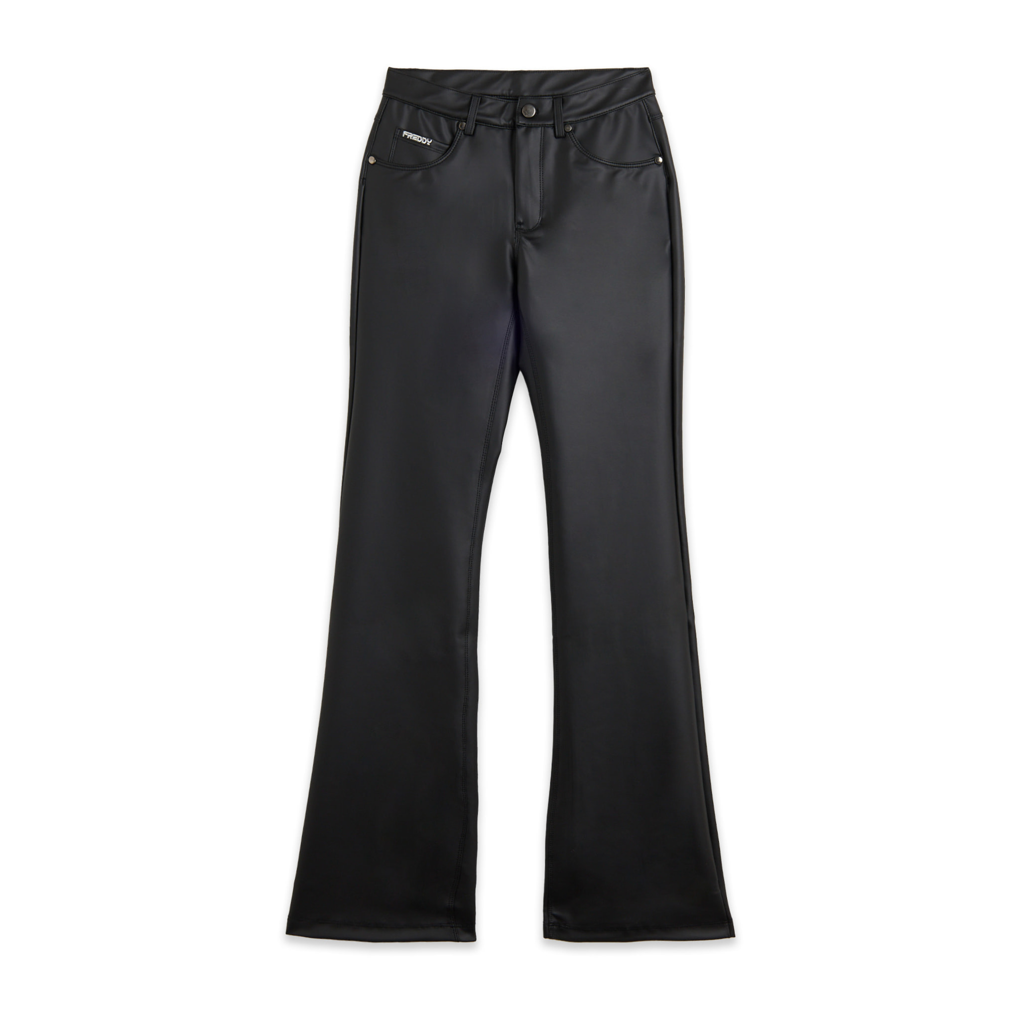 Pantaloni flare in similpelle con vita regular