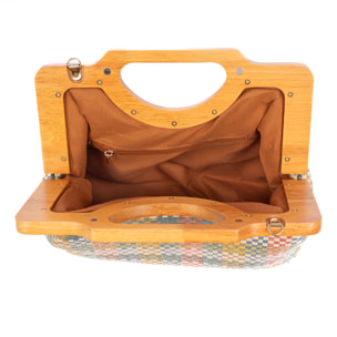 Bogna Bolso de mano Mujer. Fabricado en madera natural y rafia sintética entrelazada.