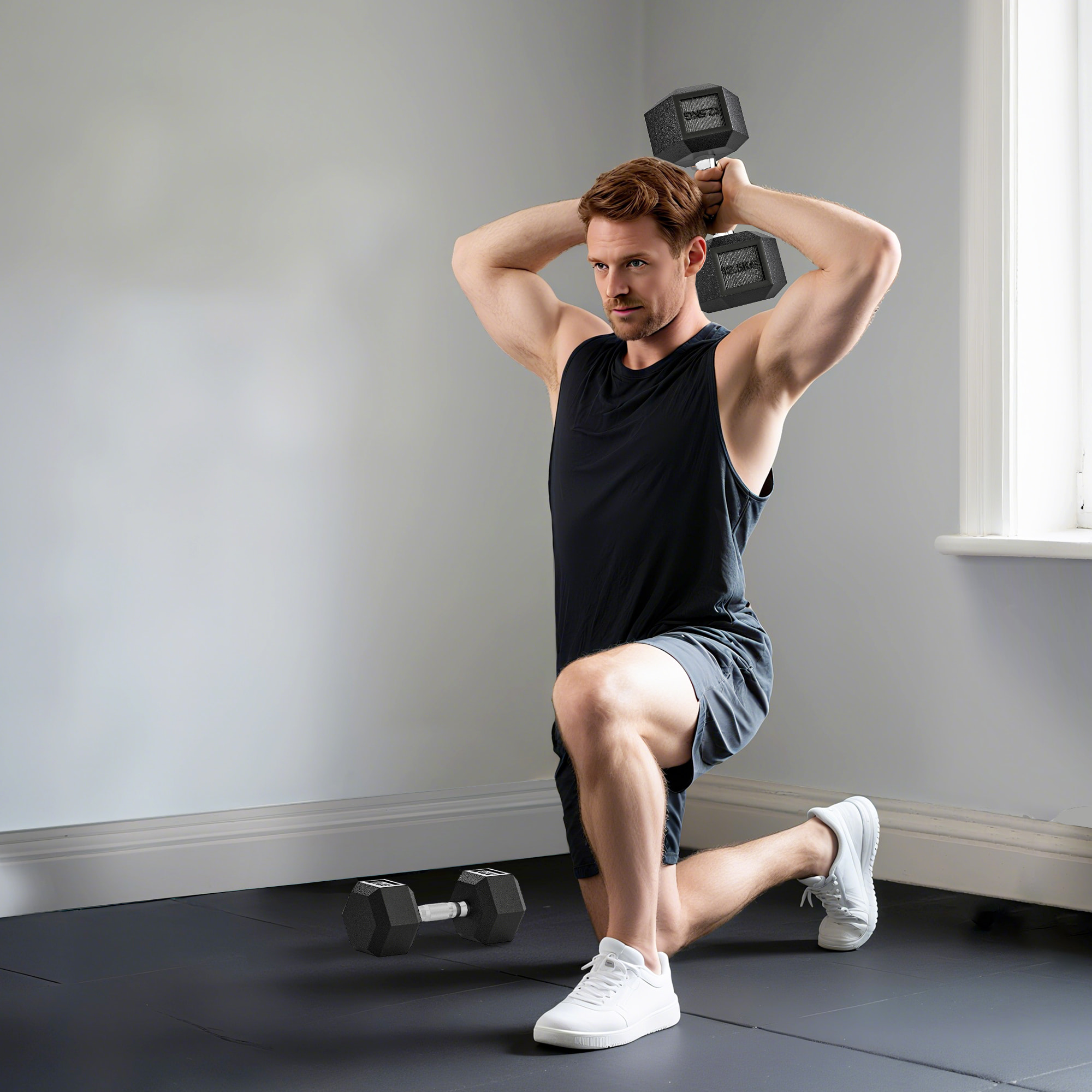 Lot de 2 haltères hexagonales 12,5 Kg - hexagon dumbbell musculation fitness - fonte caoutchouté