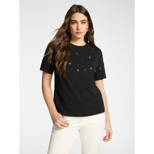Elena Mirò - Camiseta de algodón con bordado - Negro