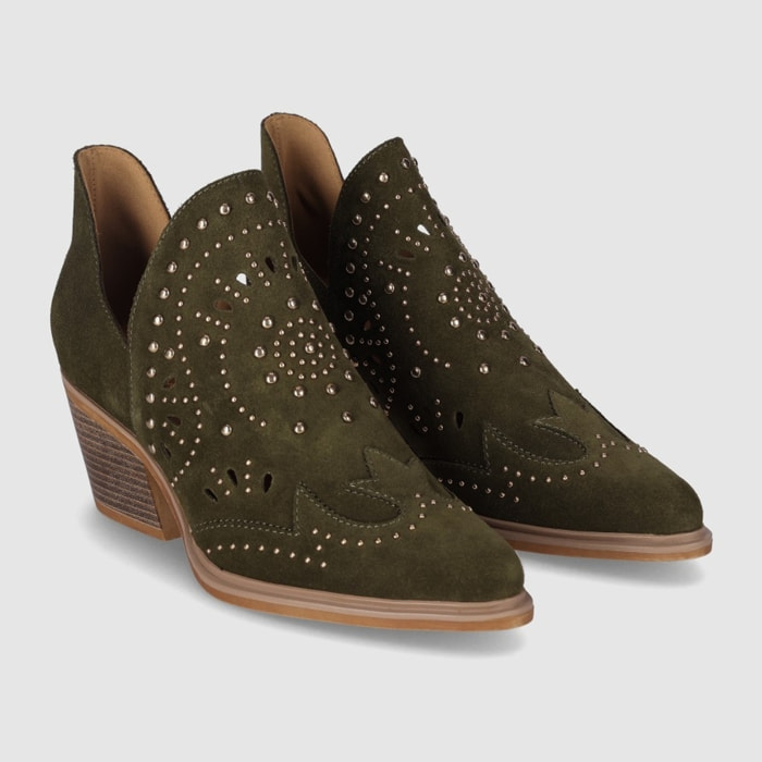 Botines de Serraje - Kaki - Tacón: 6 cm