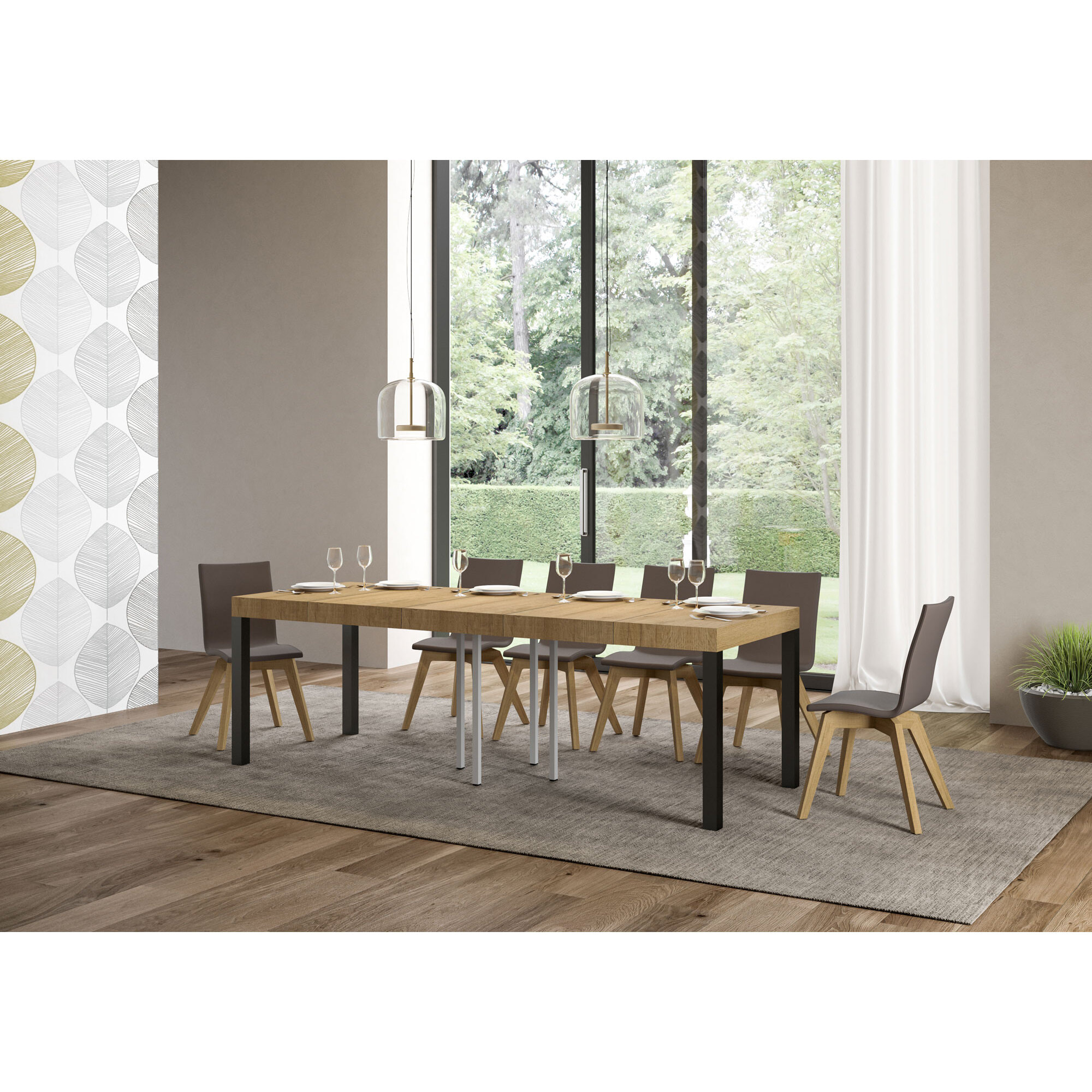 Table extensible 90x90/246 cm Everyday Premium Chêne Nature cadre Anthracite