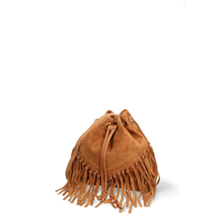 Borsa a secchiello da donna Made in Italy - Modello Umbria Plus - Pelle scamosciata - 25.0 x 22.0 x 13.0 cm