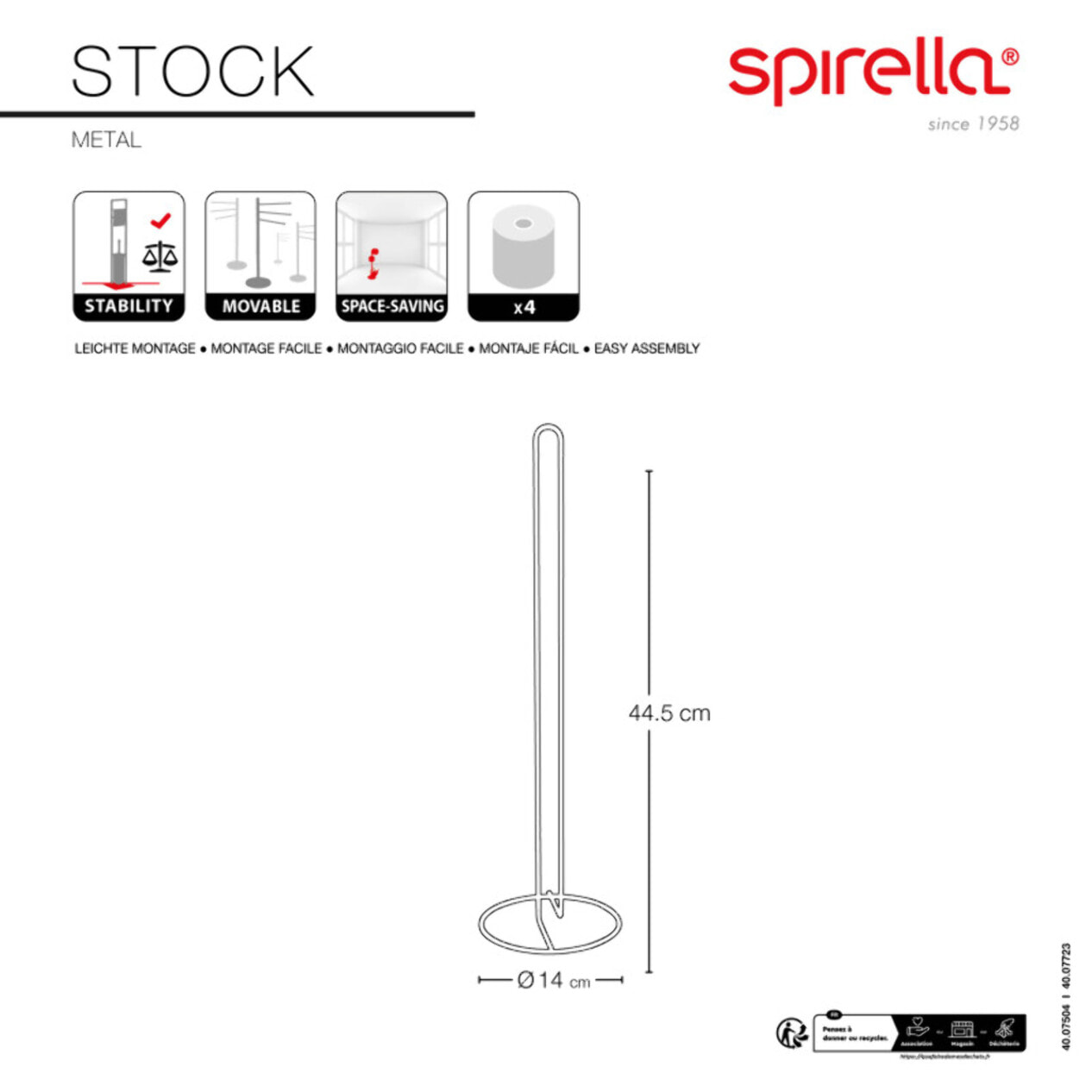 Porte rouleau Papier WC sur Pied STOCK Acier Noir mat Spirella
