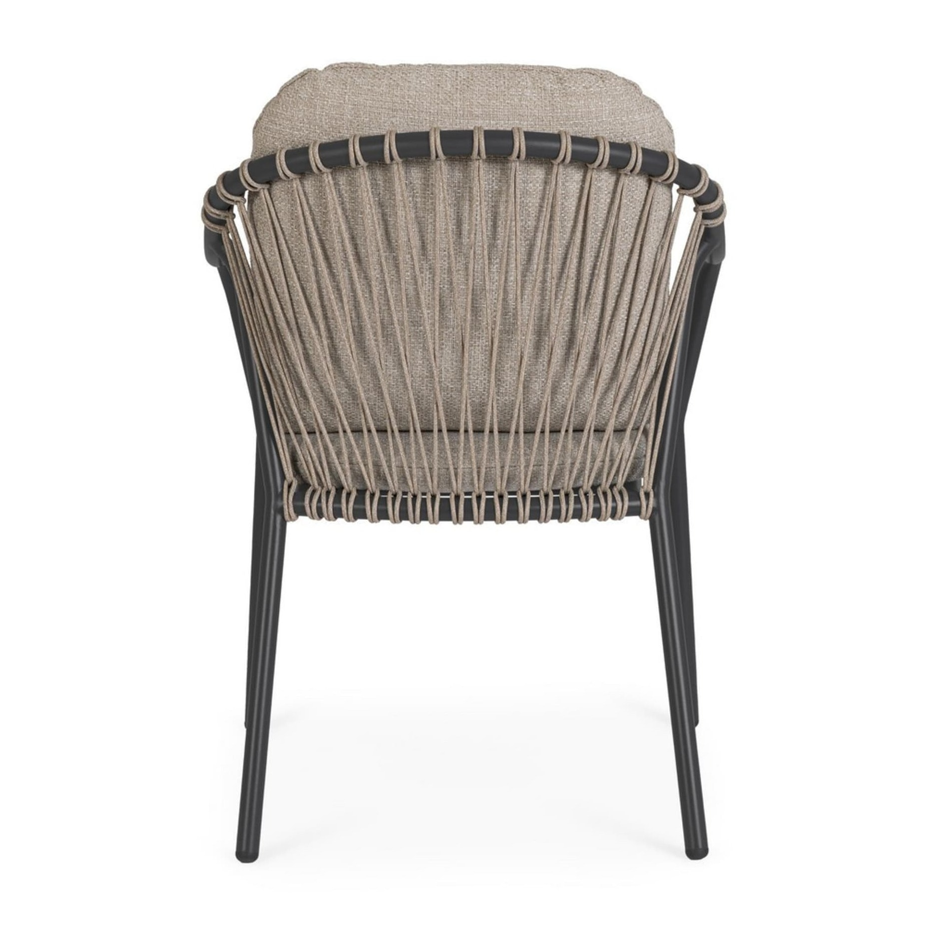 Set 4 sedie da giardino PAMPLONA con cuscini beige, schienale in corda e struttura antracite