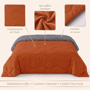 Trapunta invernale bicolor Made in Italy in microfibra di poliestere - Ruggine/Grigio