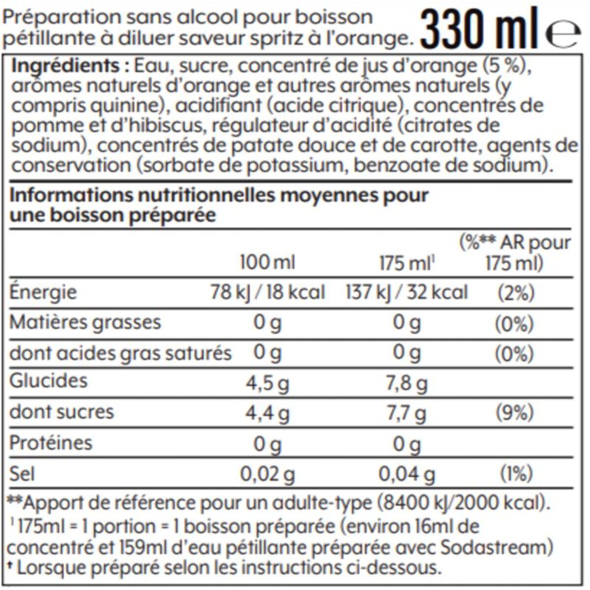 Concentré SODASTREAM mixer saveur Spritz sans alcool 330mL