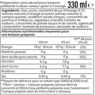 Concentré SODASTREAM mixer saveur Spritz sans alcool 330mL