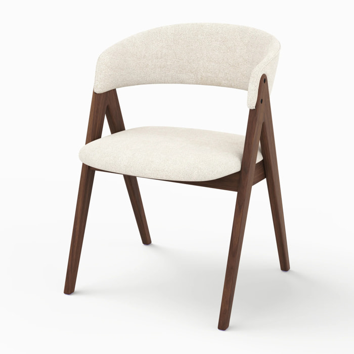 Chaise en bois foncé et tissu beige clair - Isis