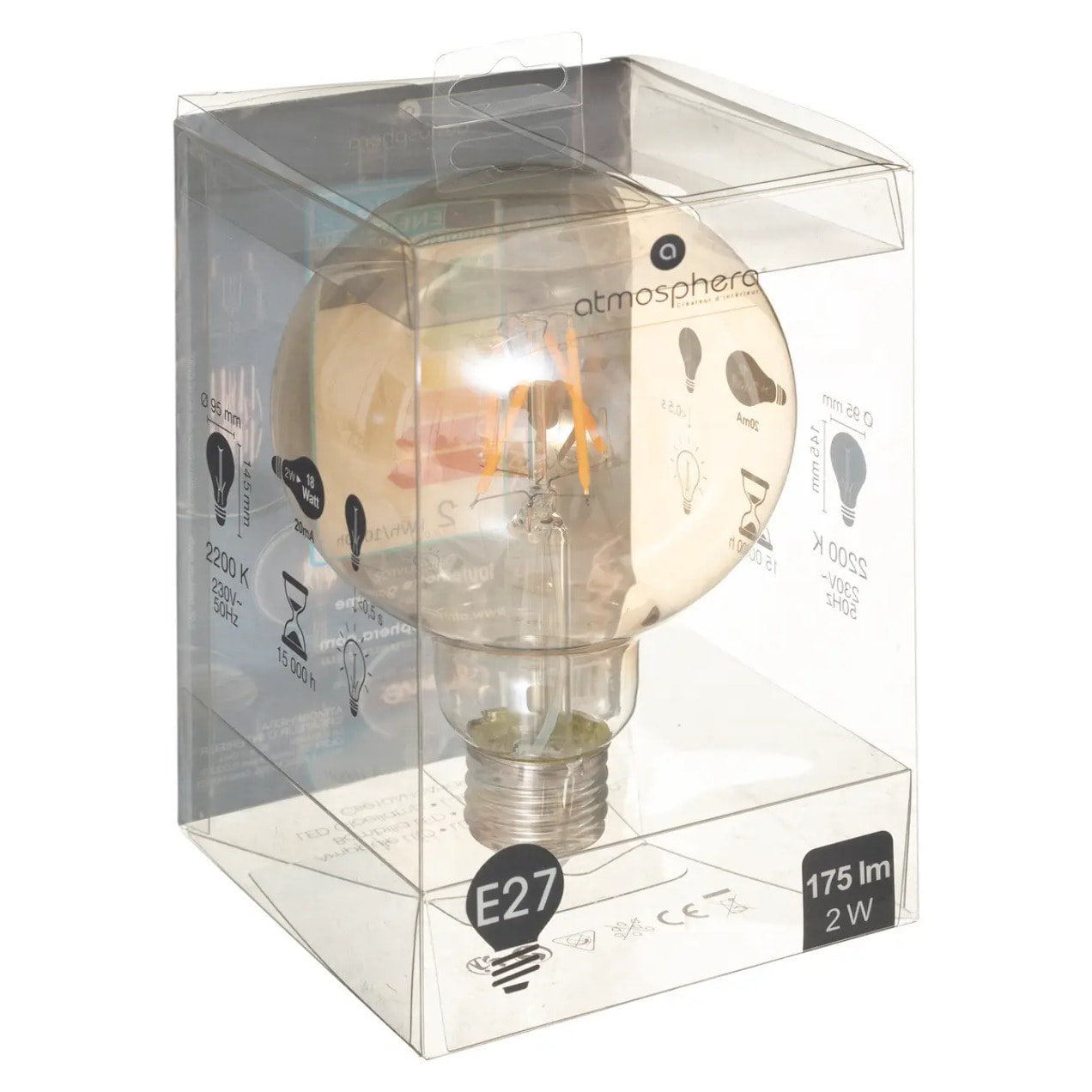 Ampoule LED "Globe" ambrée - filament droit E27 D10 cm