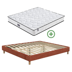 Ensemble matelas Univers & sommier Cancun | Mémoire de forme et ressorts ensachés | Cadre à lattes | Velours côtelé | Terracotta