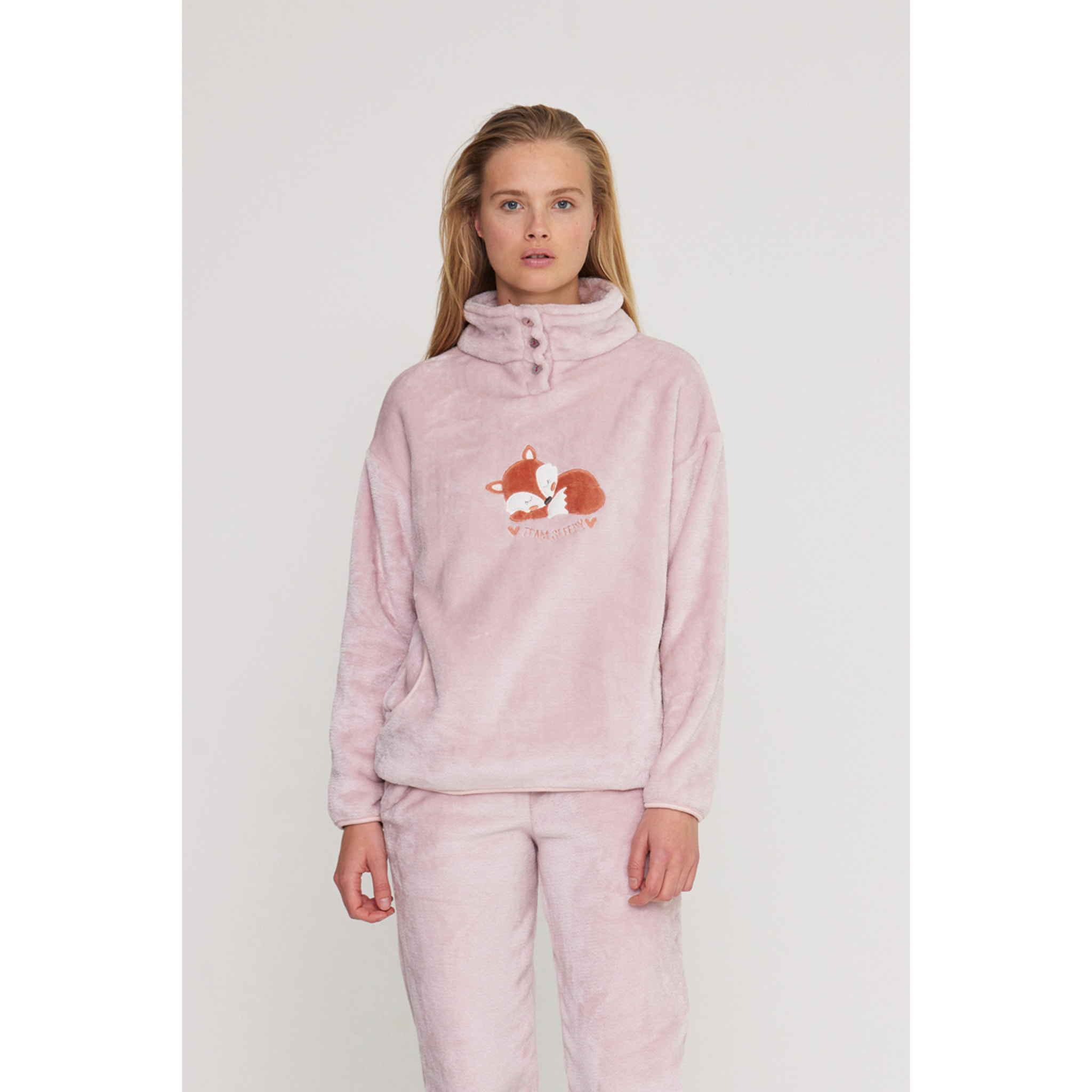 Pigiama donna fox in coral con collo tre bottoni Noidinotte