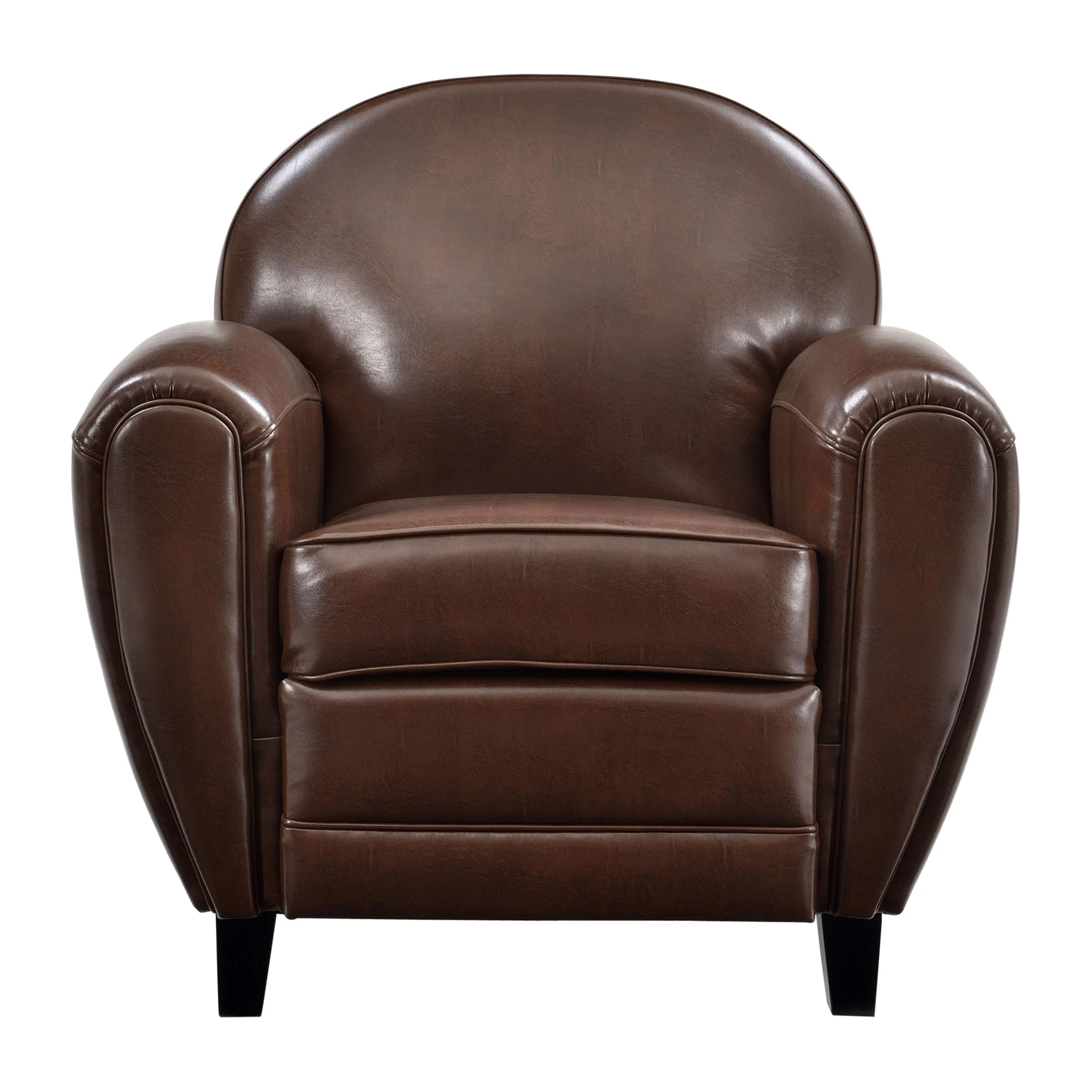 Fauteuil marron en croute de cuir enduite - Club