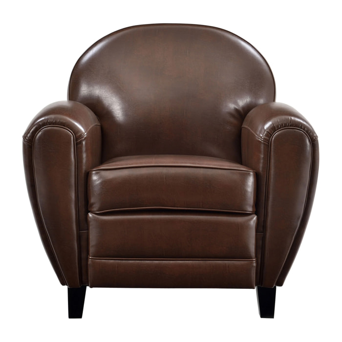 Fauteuil marron en croute de cuir enduite - Club