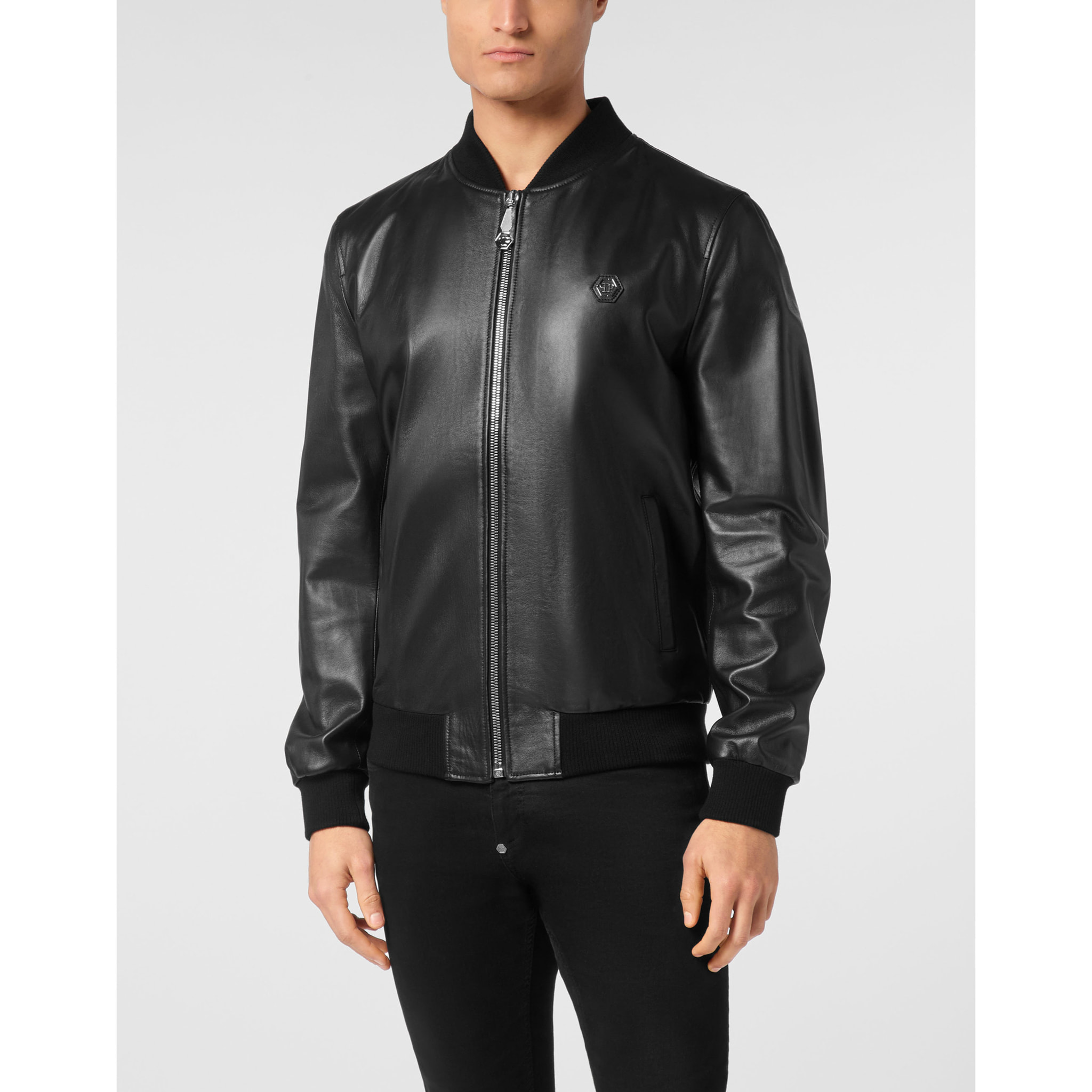 PHILIPP PLEIN Bomber de cuero SKULL