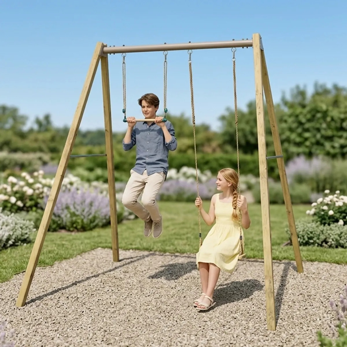 Balançoire en bois poutre métal 3 m Adulte WALTER 2 - 2 personnes