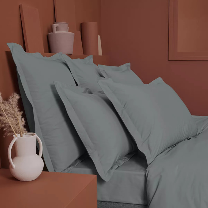 Drap housse b50 percale de coton uni gris La percale francaise acier