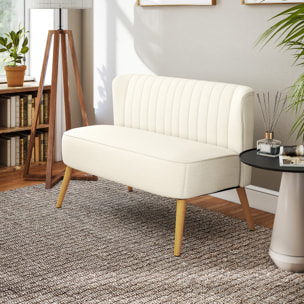 Sofá de 2 Plazas Tapizado en Lino Sintético, Sofá Moderno con Asiento y Respaldo Acolchados, Patas de Madera de Caucho, Carga 220 kg para Dormitorio, Salón, Espacios Pequeños, Blanco Crema