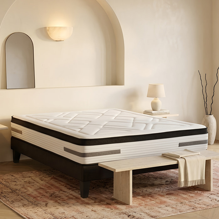 Matelas Hybride Bellevue, Soutien Ferme, 24 cm, Ressorts Ensachés & Mémoire de Forme
