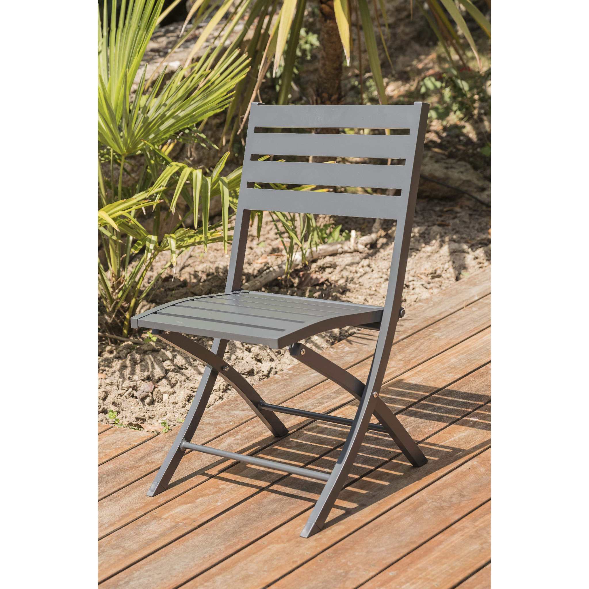 MARIUS - Ensemble repas de jardin 4 places en aluminium gris anthracite
