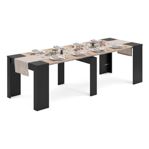 Mesa consola extensible en negro mate y roble canadian 50-235x90 cm Denis Negro Mate - Roble Canadian