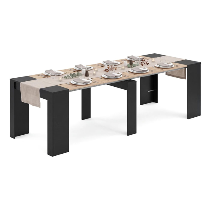 Mesa consola extensible en negro mate y roble canadian 50-235x90 cm Denis Negro Mate - Roble Canadian