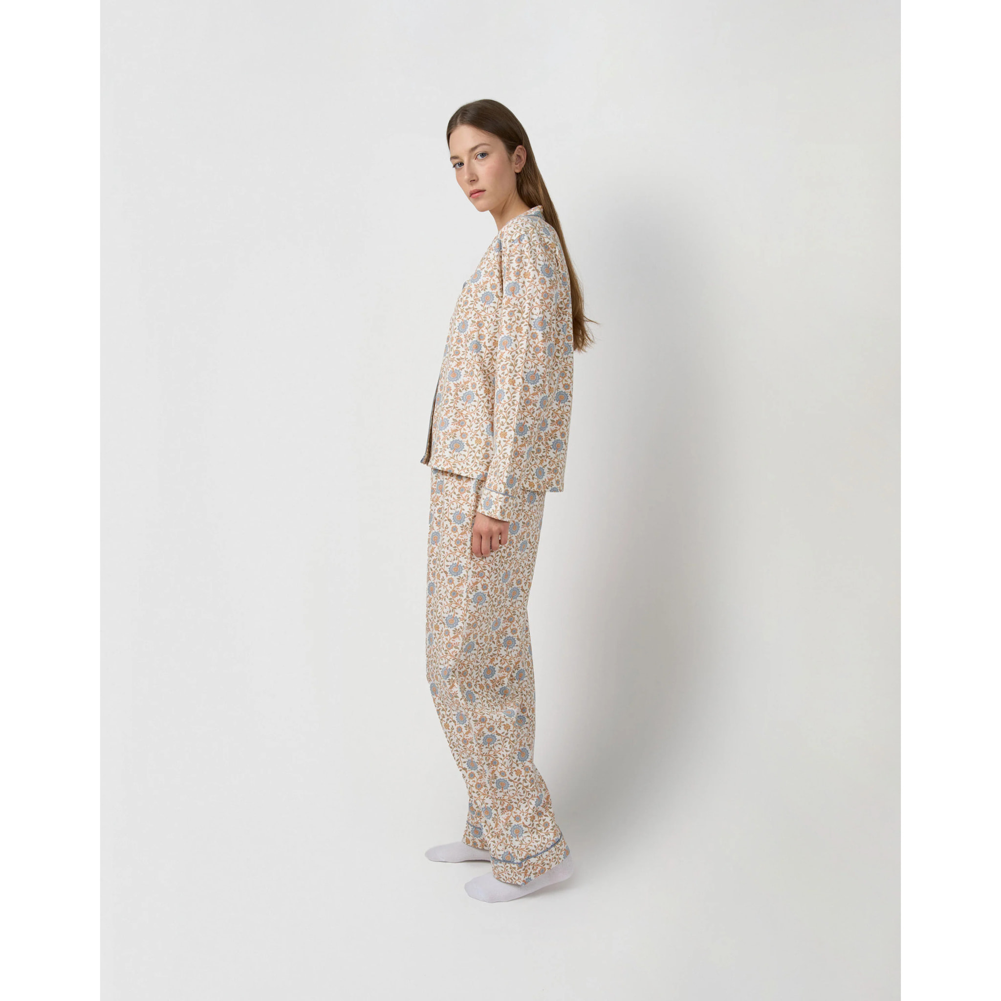 Pijama largo camisero algodón gaia azul