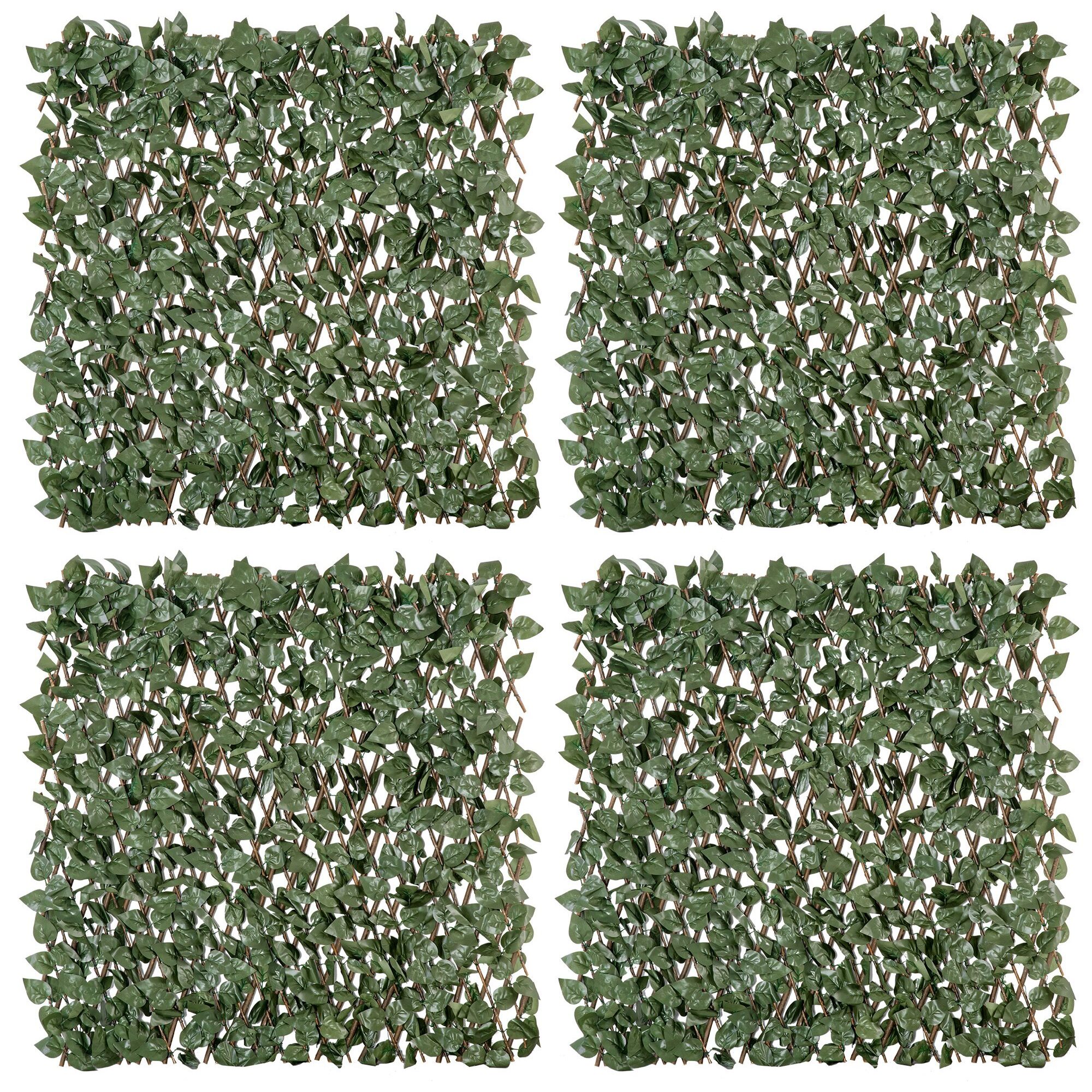 Haie artificielle 4 pièces feuilles de lierre polyester osier vert