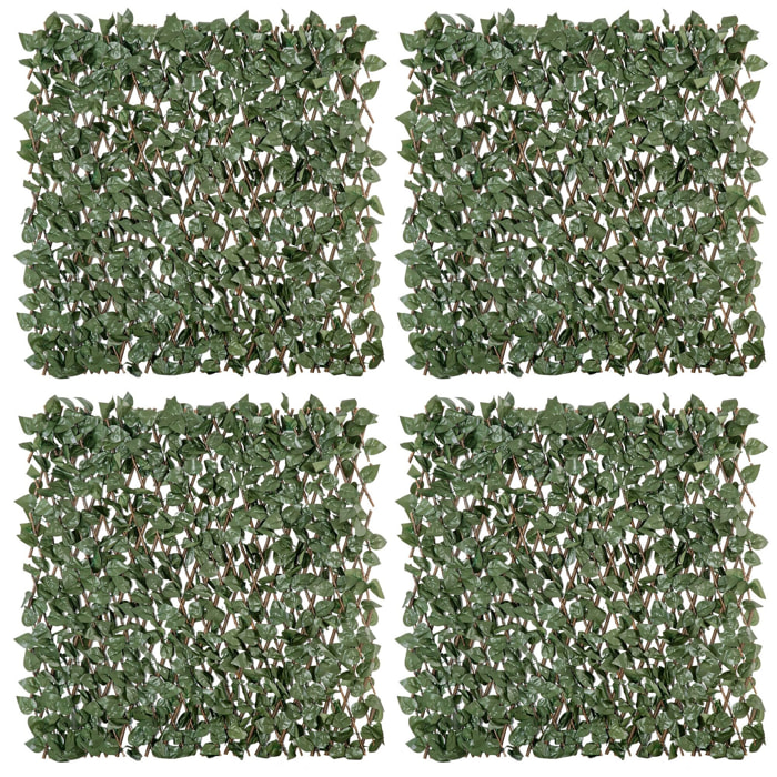 Haie artificielle 4 pièces feuilles de lierre polyester osier vert