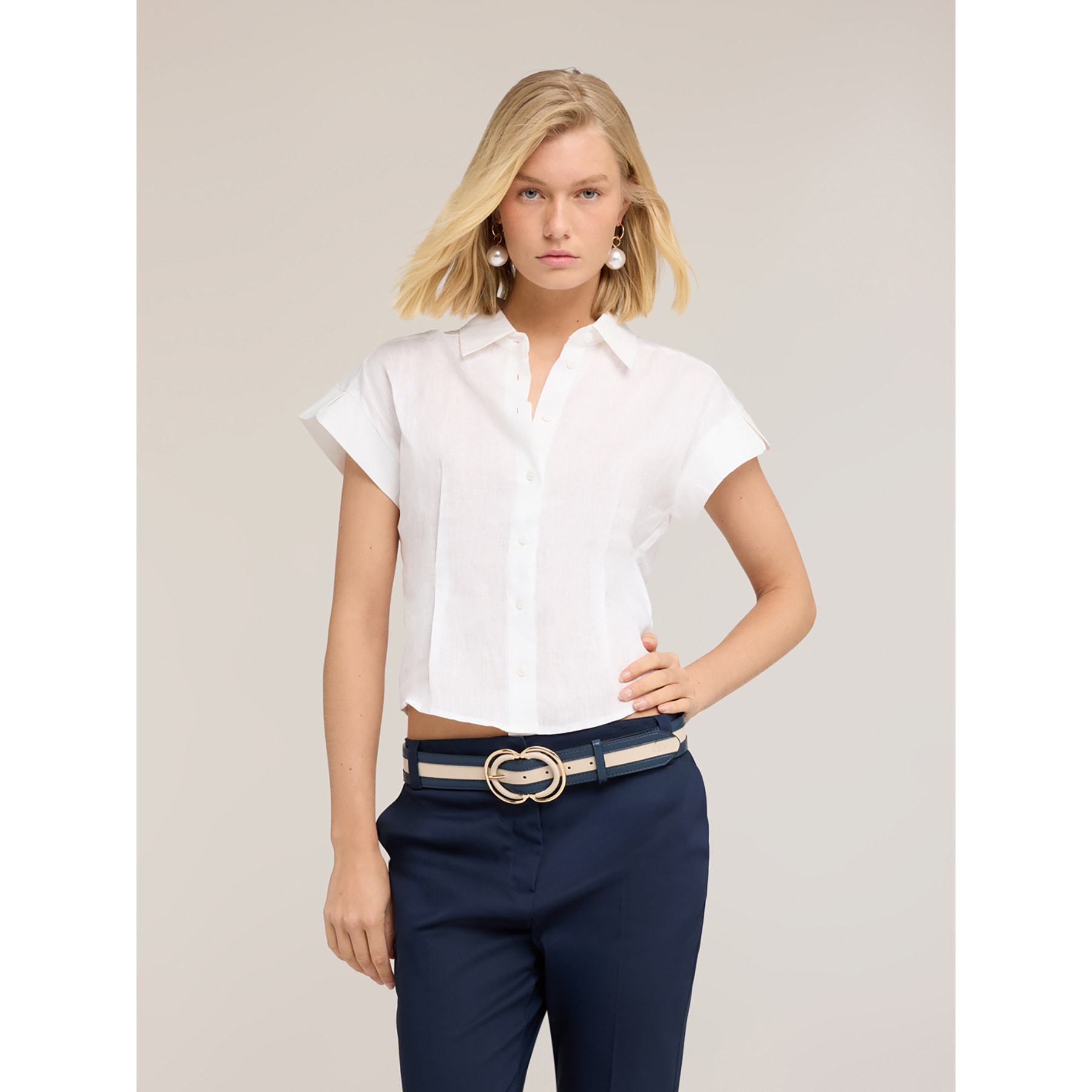 Motivi - Camisa de lino con pliegues - Blanco