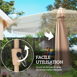 Parasol inclinable dia. 2,66m lambrequin ondulé à franges kaki beige