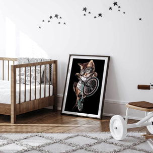Affiche enfant bmx chat  Affiche + cadre en bois - Noir