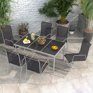 Conjunto de Comedor de Exterior Juego de Comedor de Jardín de 7 Piezas con 1 Mesa 6 Sillas Apilables y Marco de Acero para Terraza Patio Negro