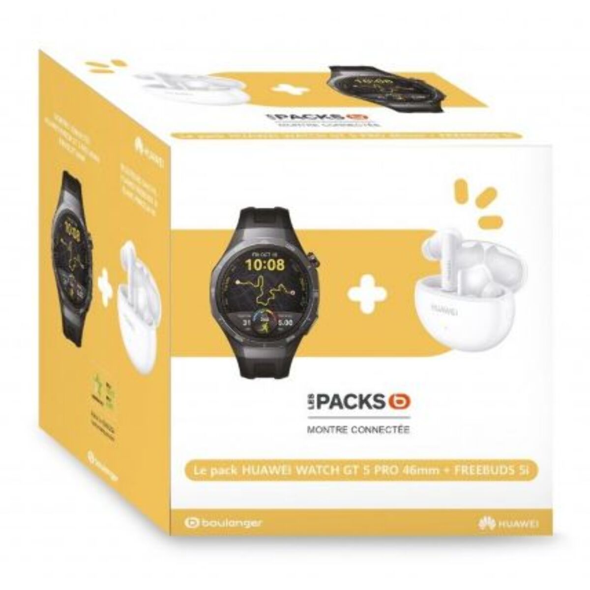 Montre connectée HUAWEI Pack Watch GT5Pro 46mm Noir +Buds Blancs